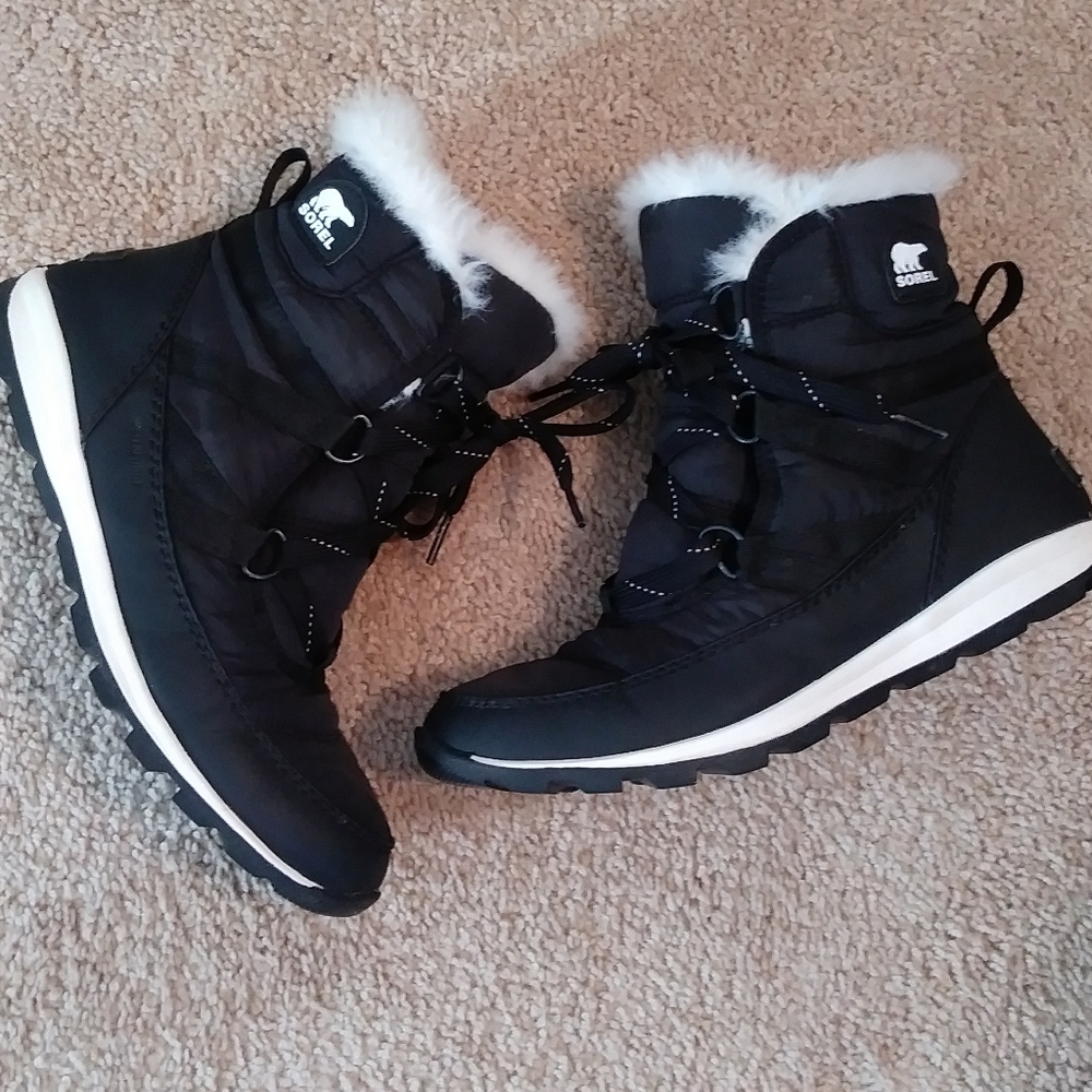 Sorel Waterproof Black Tie Ankle Boot Faux sz.6